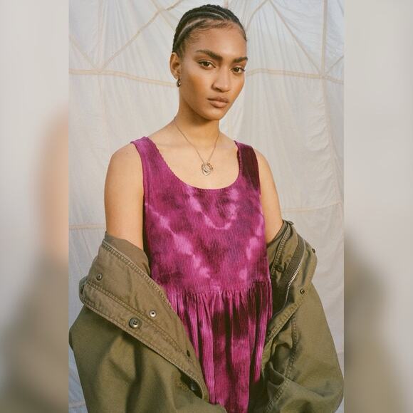 Urban Outfitters Kimchi Blue Tie-Dye Corduroy Babydoll Mini Dress Small - Picture 2 of 6